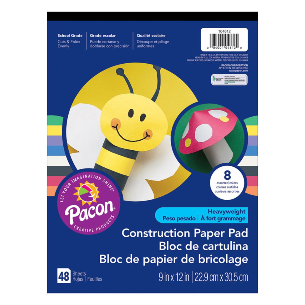 Heavyweight Construction Paper Pad, 8 Assorted Colors, 9&#x22; X 12&#x22;, 48 Sheets